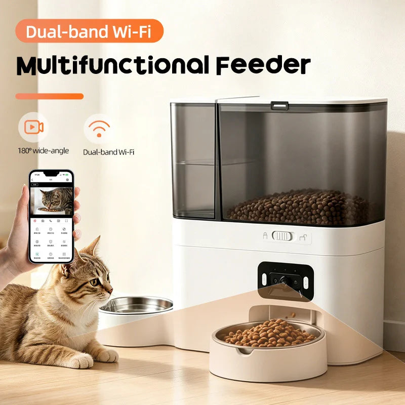 Smart Automatic Pet Feeder with Camera & Wi-Fi App – 5L Food Dispenser & 3L Water Fountain for Dogs & Cats