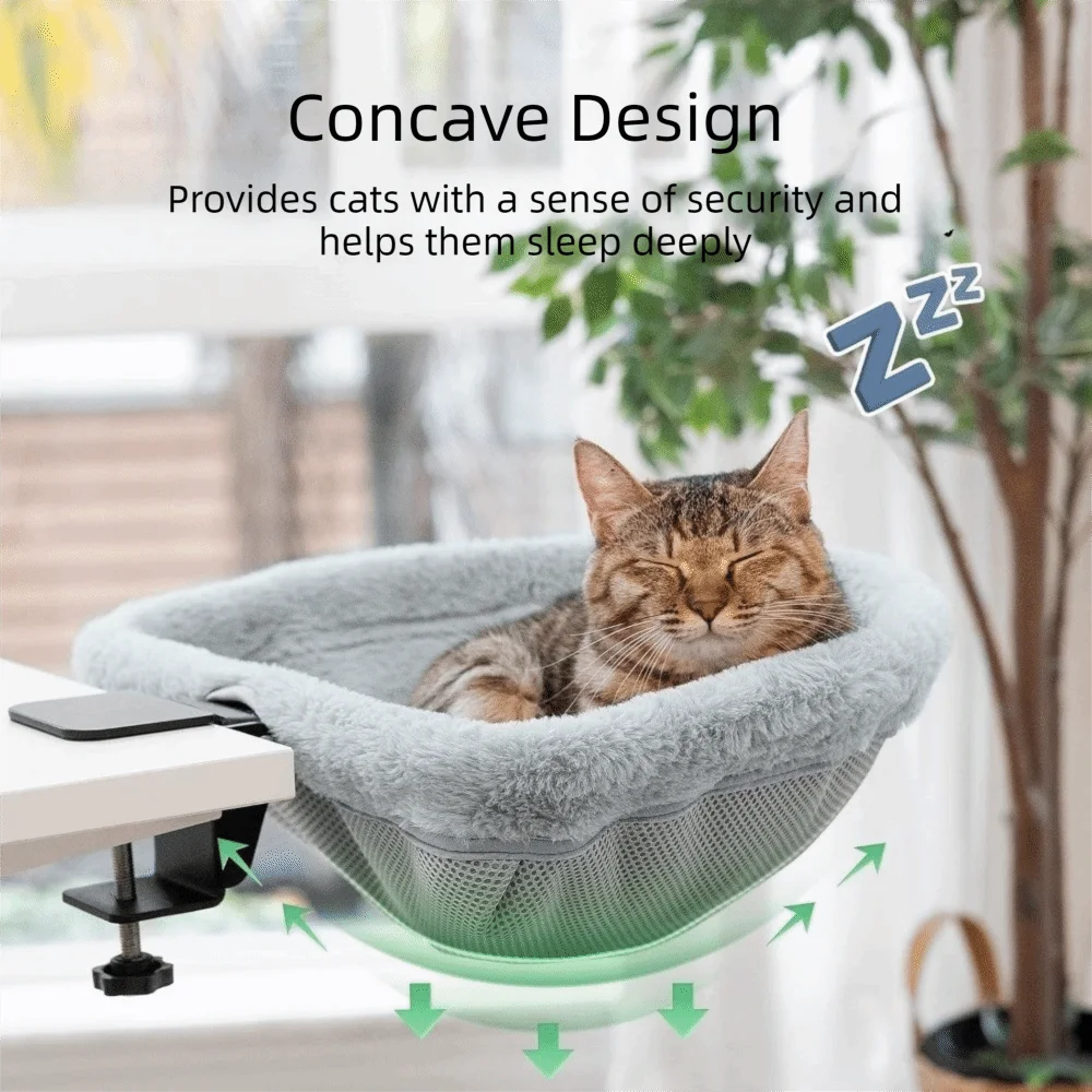 Lit Hamac Suspendu pour Chat – Fixation de Bureau, Pliable et Ultra Confortable
