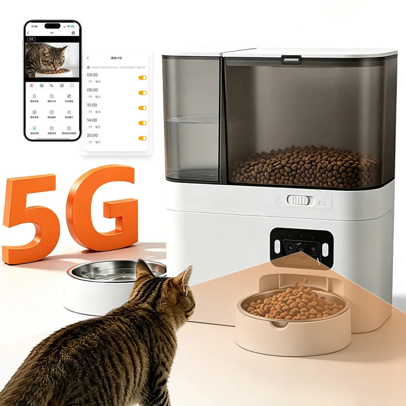 Smart Automatic Pet Feeder with Camera & Wi-Fi App – 5L Food Dispenser & 3L Water Fountain for Dogs & Cats