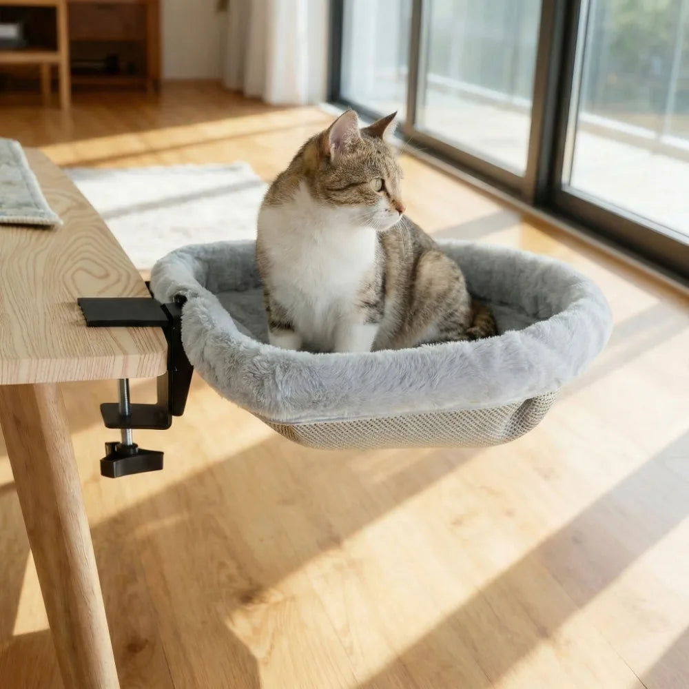 Lit Hamac Suspendu pour Chat – Fixation de Bureau, Pliable et Ultra Confortable