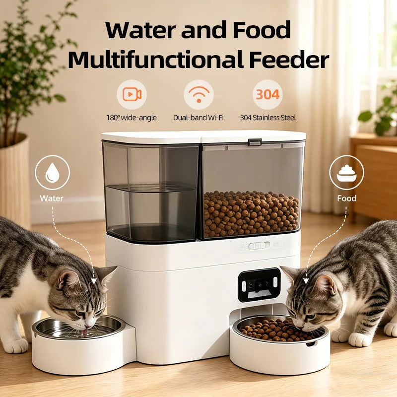 Smart Automatic Pet Feeder with Camera & Wi-Fi App – 5L Food Dispenser & 3L Water Fountain for Dogs & Cats