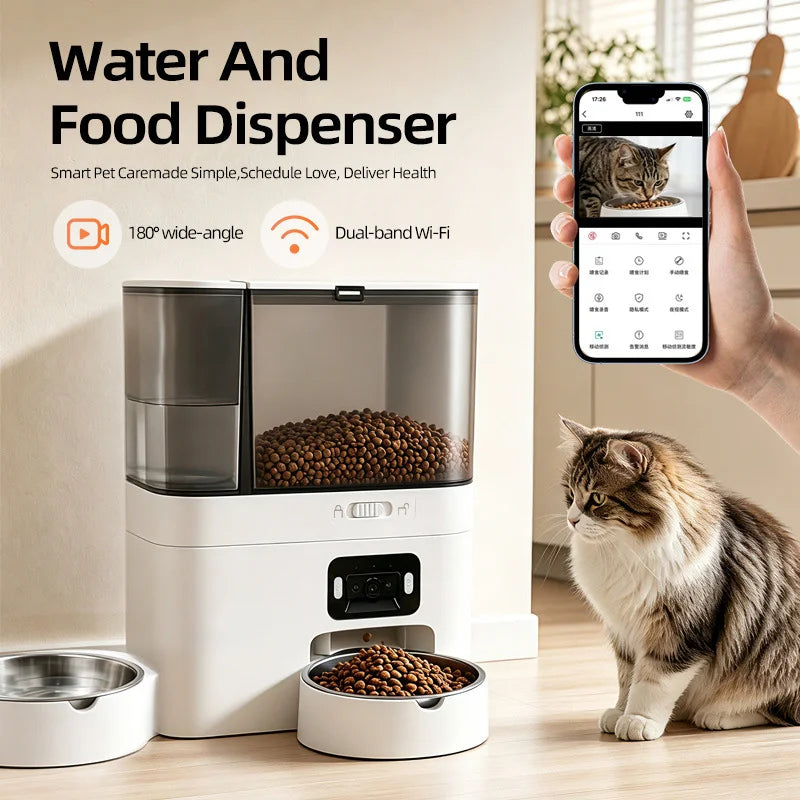 Smart Automatic Pet Feeder with Camera & Wi-Fi App – 5L Food Dispenser & 3L Water Fountain for Dogs & Cats