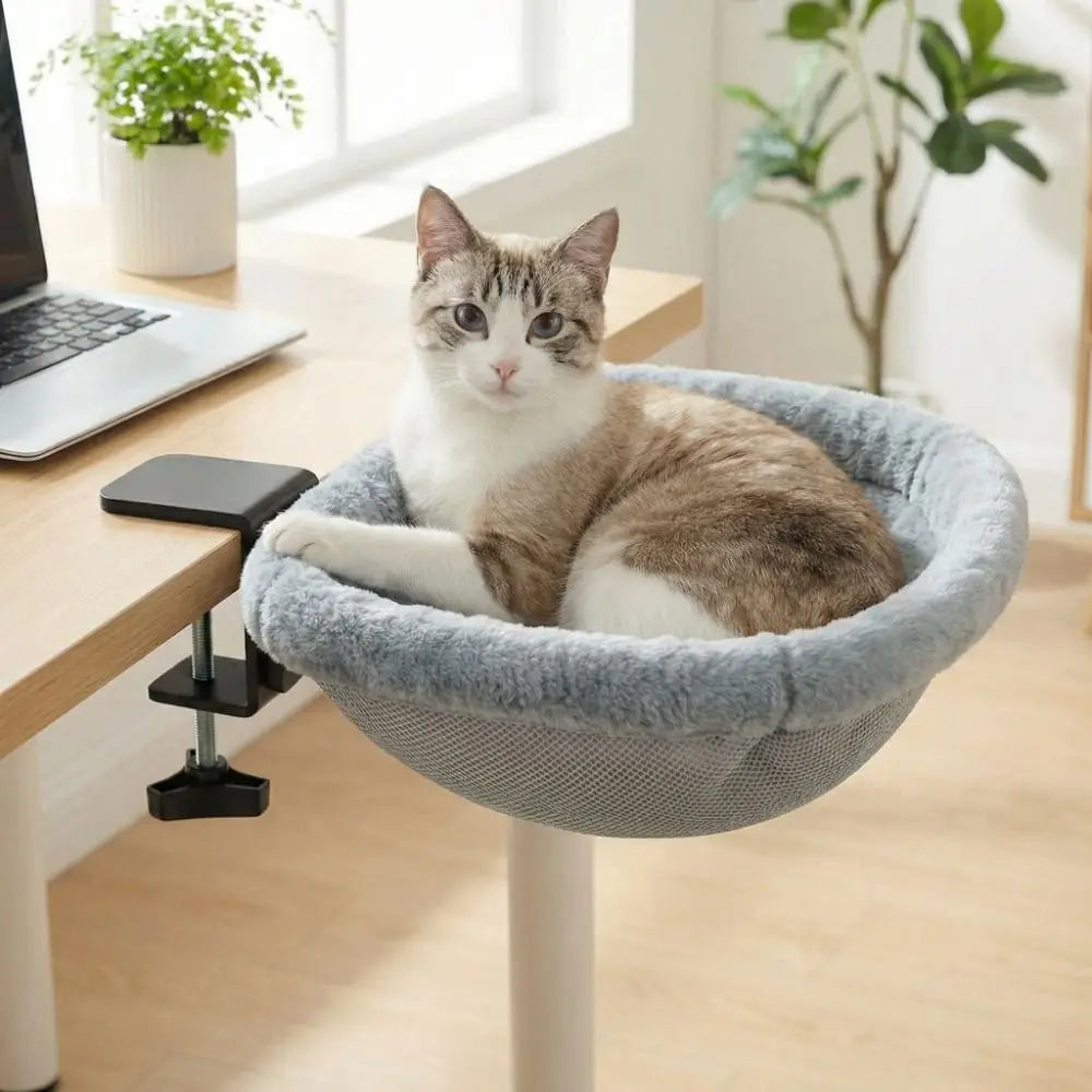 Lit Hamac Suspendu pour Chat – Fixation de Bureau, Pliable et Ultra Confortable